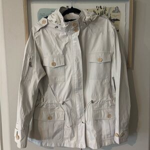 Burberry Wendy Packable Raincoat Cream Utility Jacket with Hood